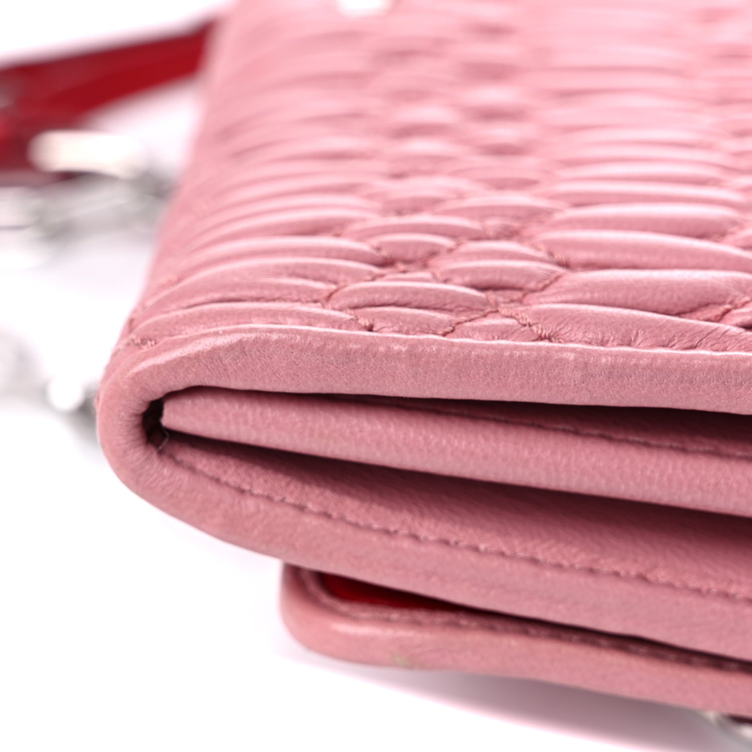 Miu Miu Nappa Matelasse Crystal Cherry Wallet On Chain Rosa 16 of 17