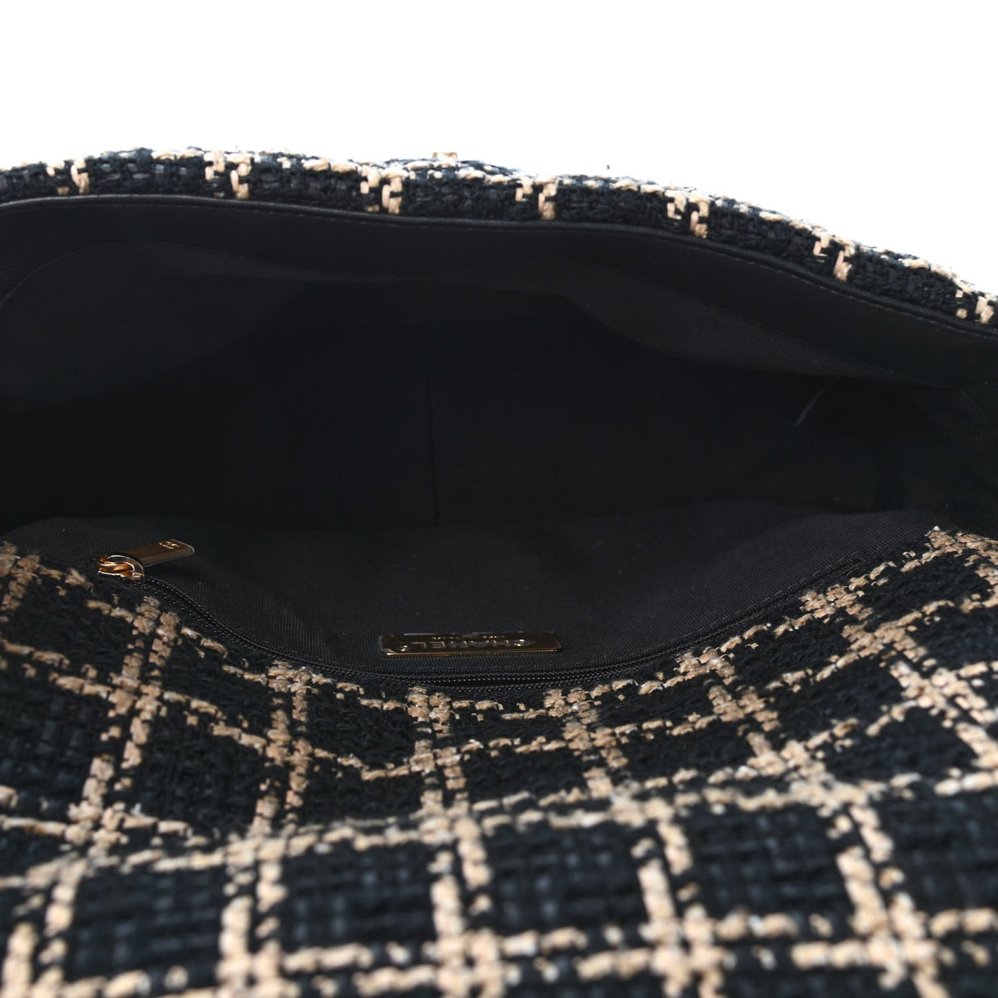 Tweed Quilted Large Chanel 19 Flap Black Beige