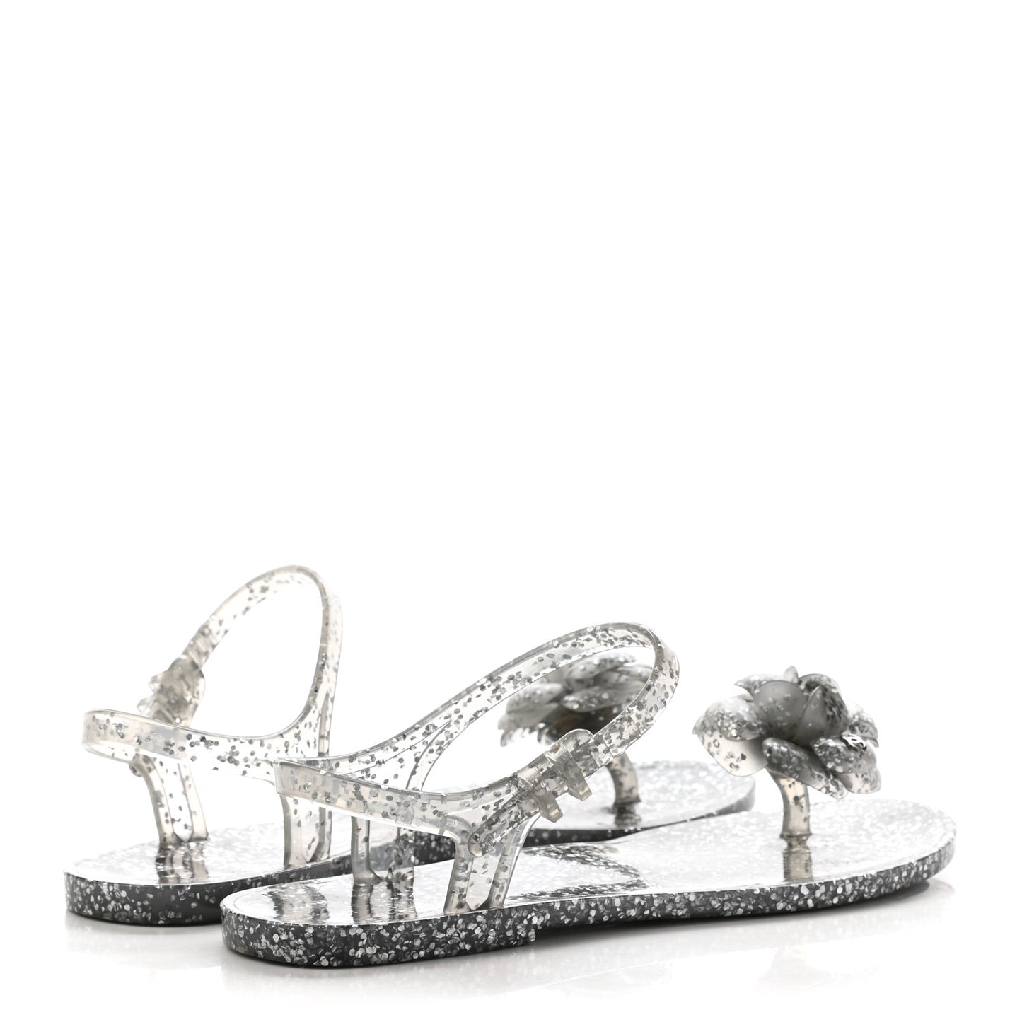 Jelly Camellia Glitter Thong Sandals 37 Grey