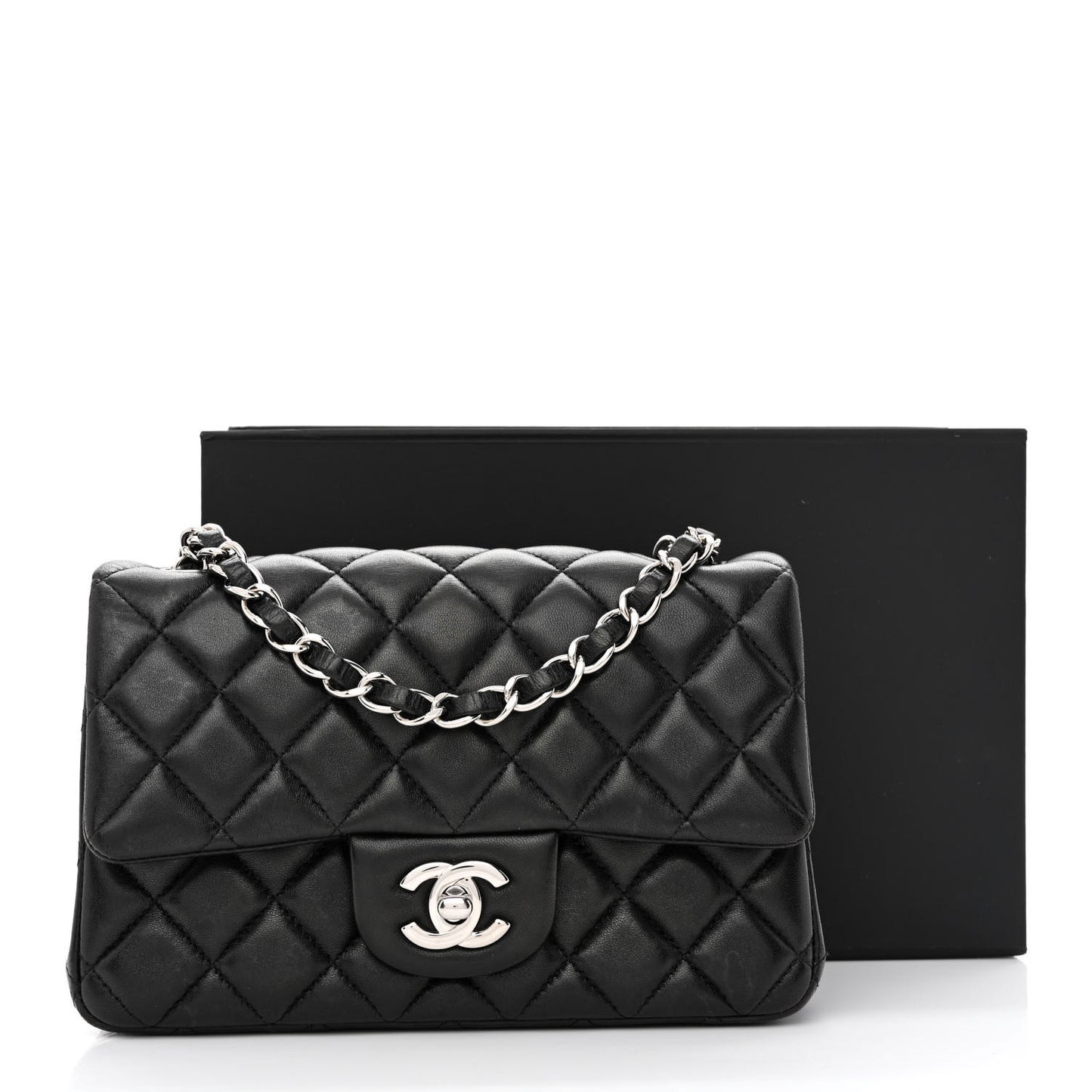 Lambskin Quilted Mini Rectangular Flap Black
