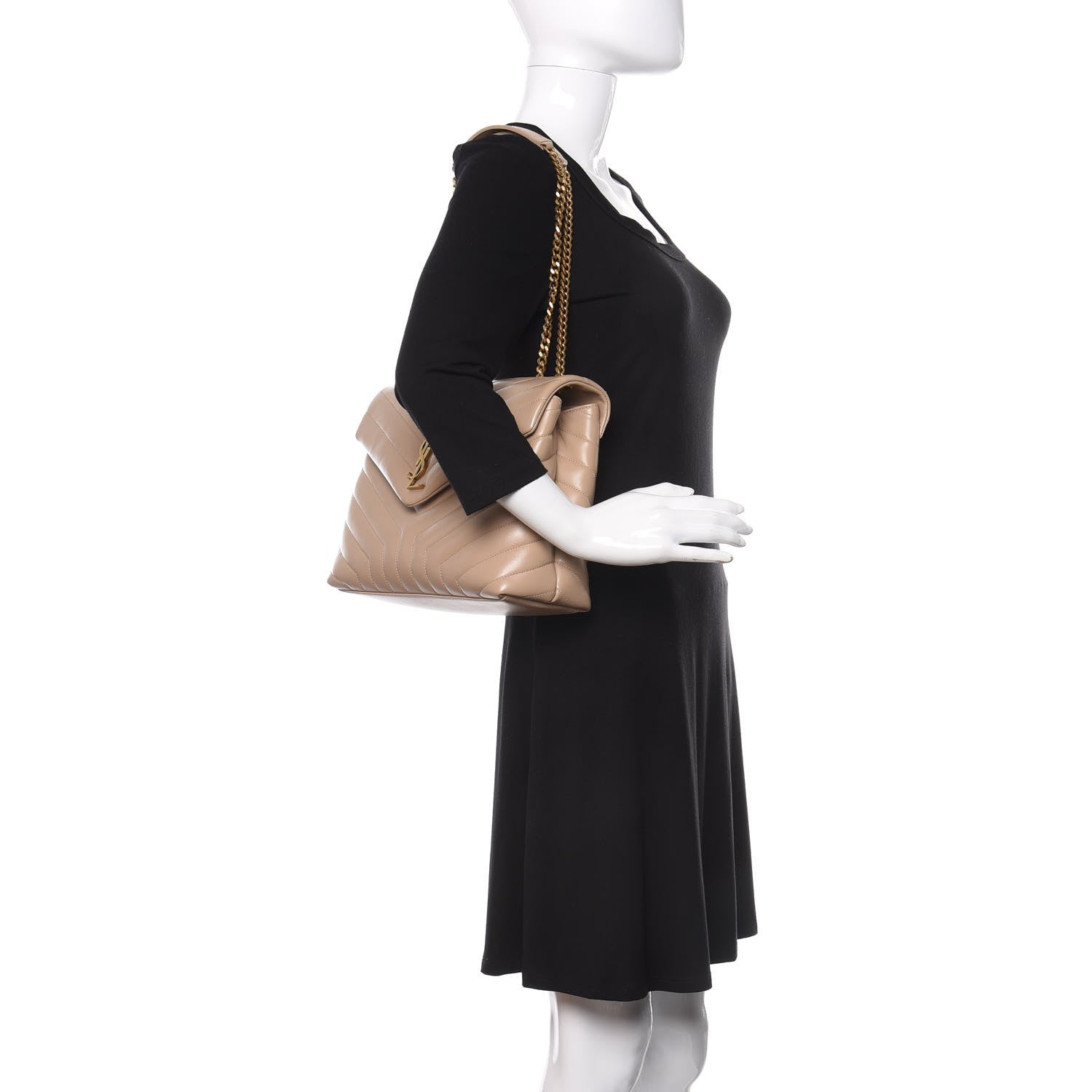 Saint Laurent Calfskin Y Quilted Monogram Medium Loulou Chain Satchel Dark Beige 2 of 9