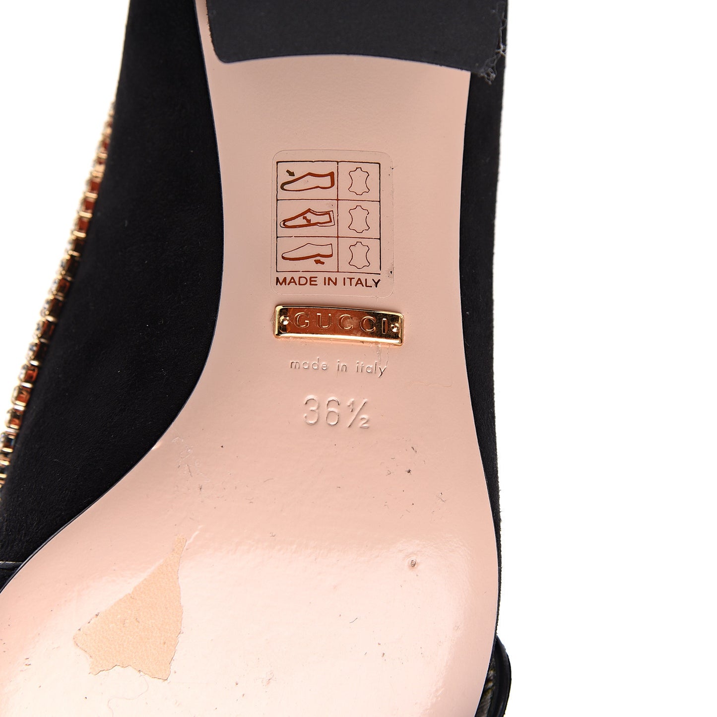 Kid Scamosciato Crystal GG Marmont Fringe 50mm Loafer Pumps 36.5 Black