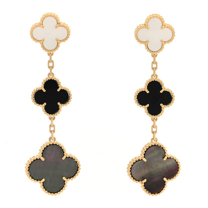 Van Cleef & Arpels 18K Yellow Gold Mother of Pearl Black Onyx 3 Motifs Magic Alhambra Earrings 1 of 5