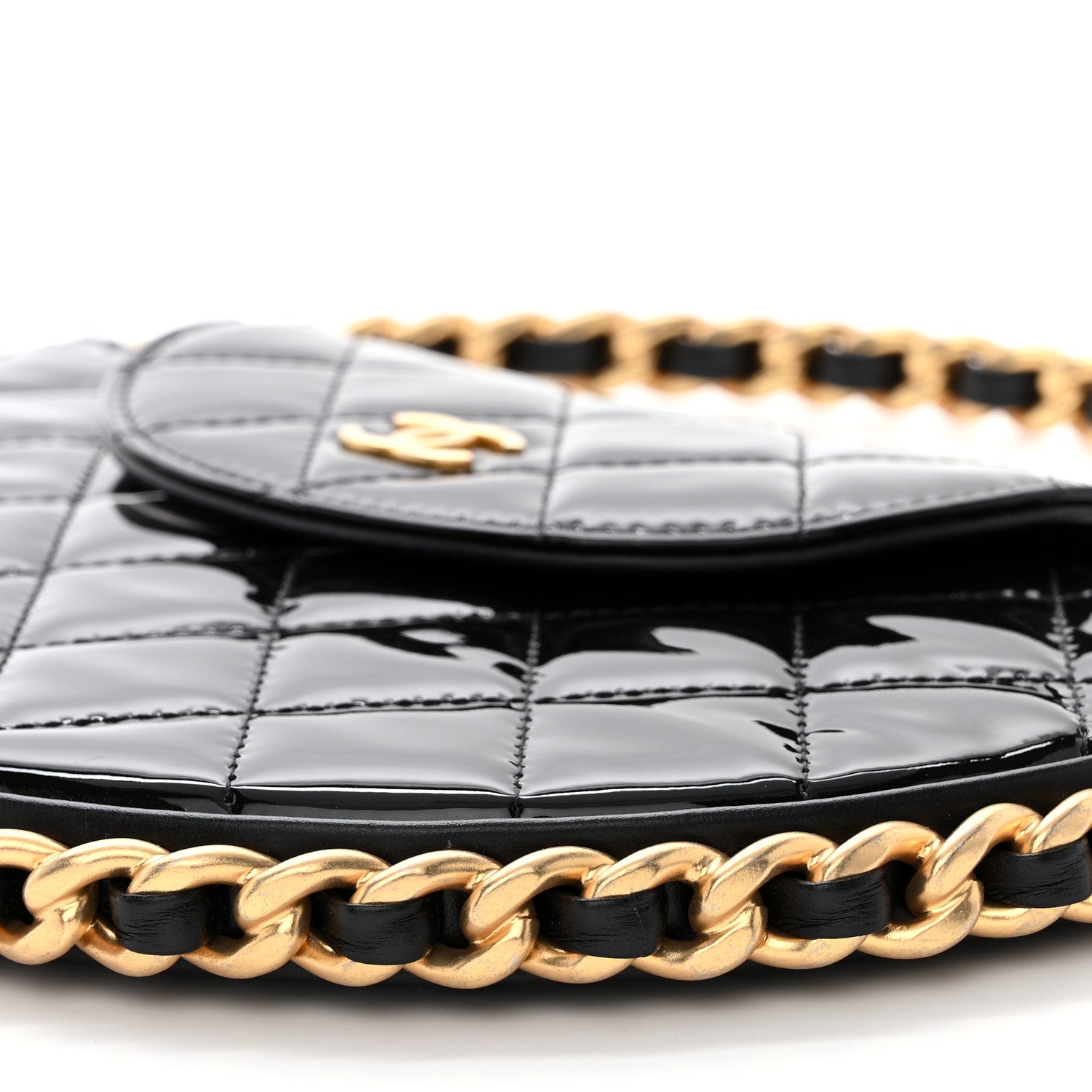 Chanel Patent Calfskin Quilted Chain Hoop Bag Black 10 of 10