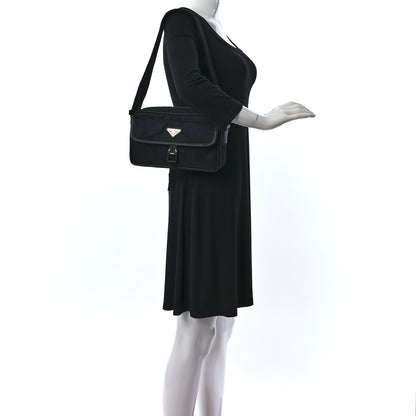 Prada Tessuto Nylon Saffiano Single Snap Buckle Messenger Flap Bag Black 2 of 8