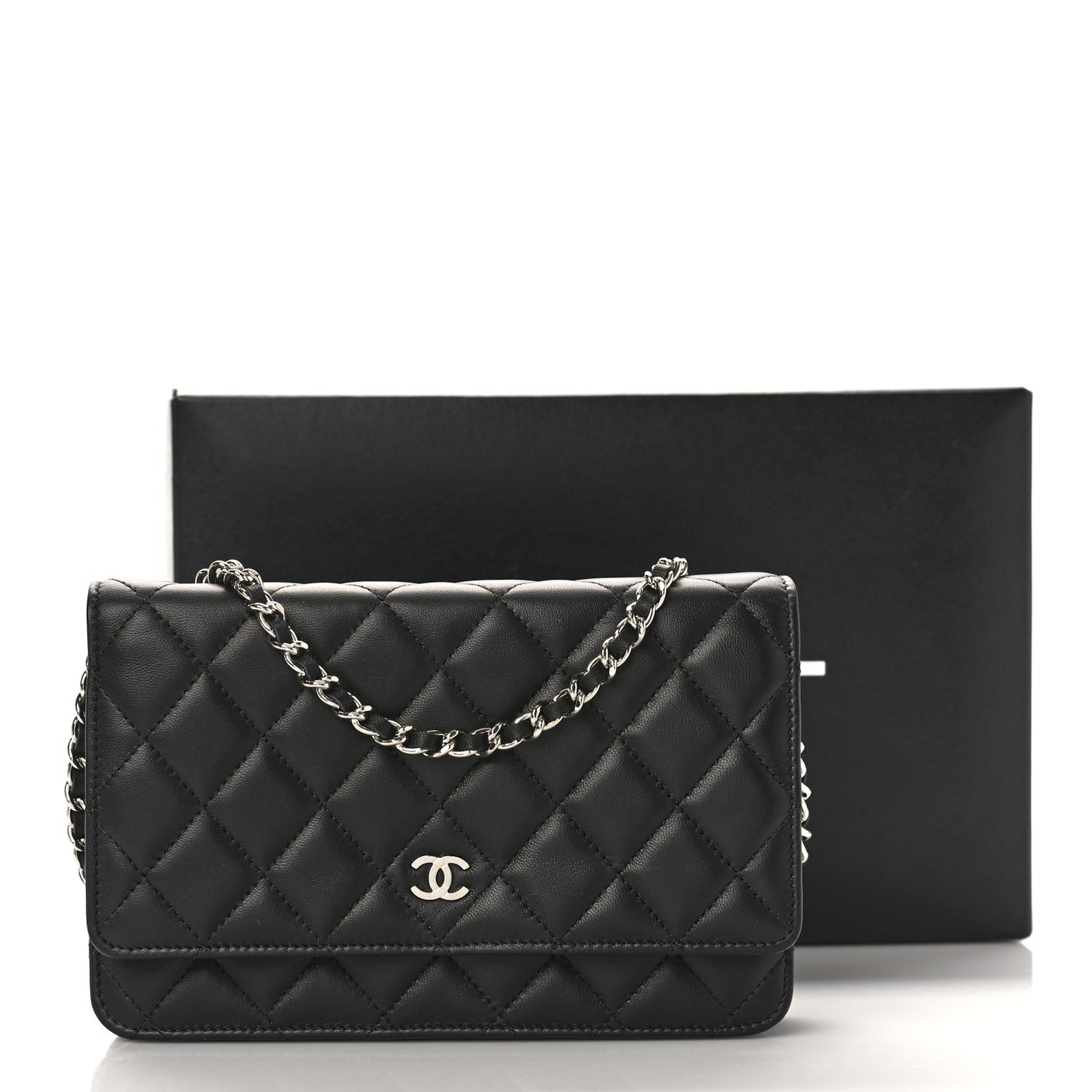 Lambskin Quilted Wallet On Chain WOC Black