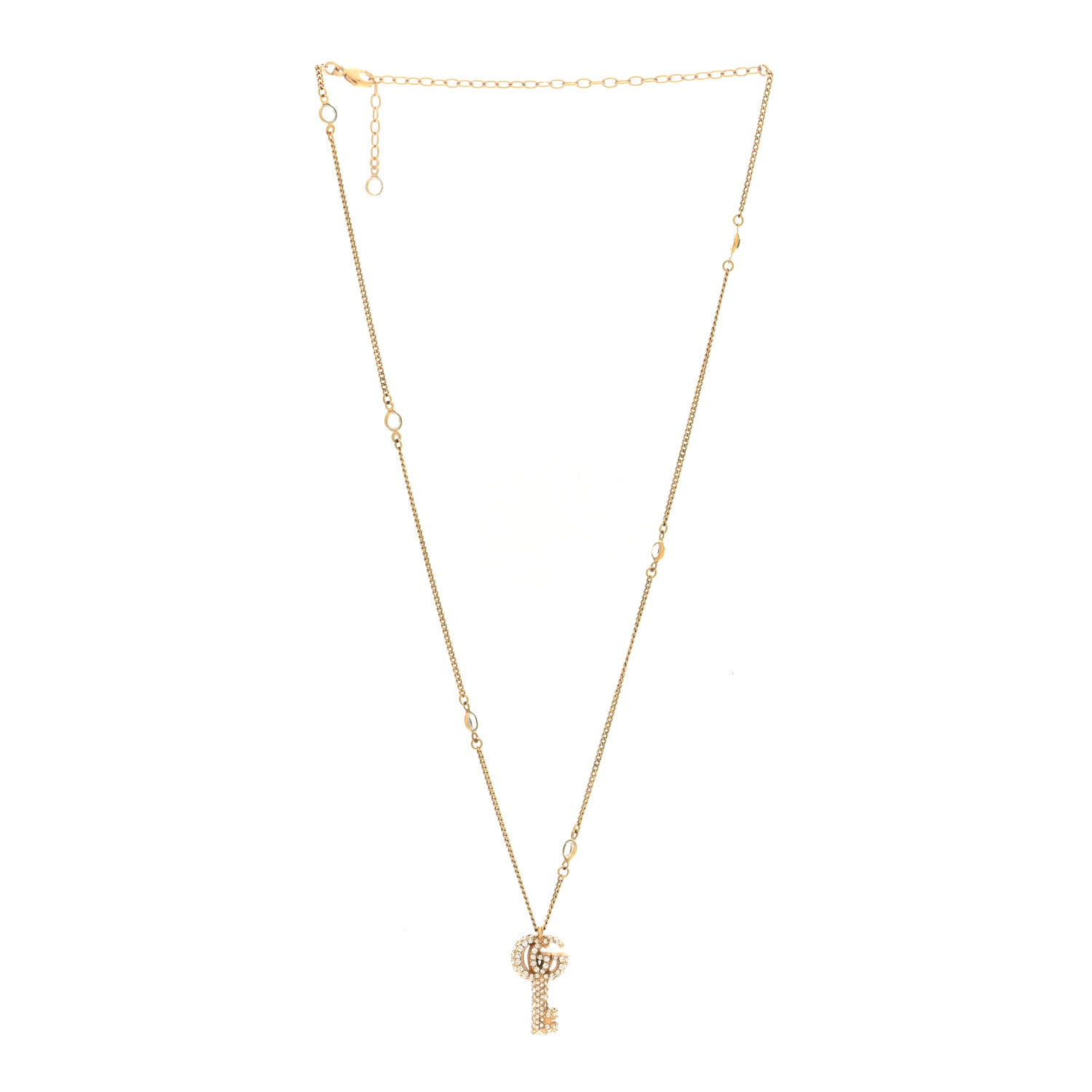 Gucci Metal Crystal Double G Key Pendant Necklace Gold 3 of 6