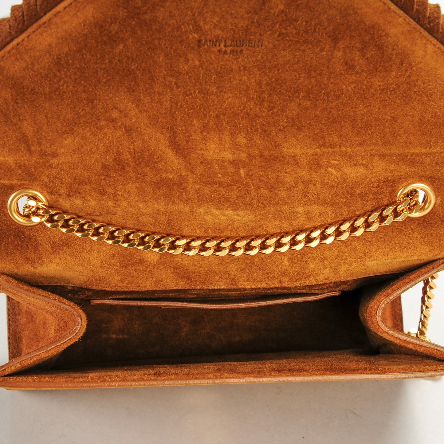 Suede Fringe Small Monogram Satchel Light Ocre
