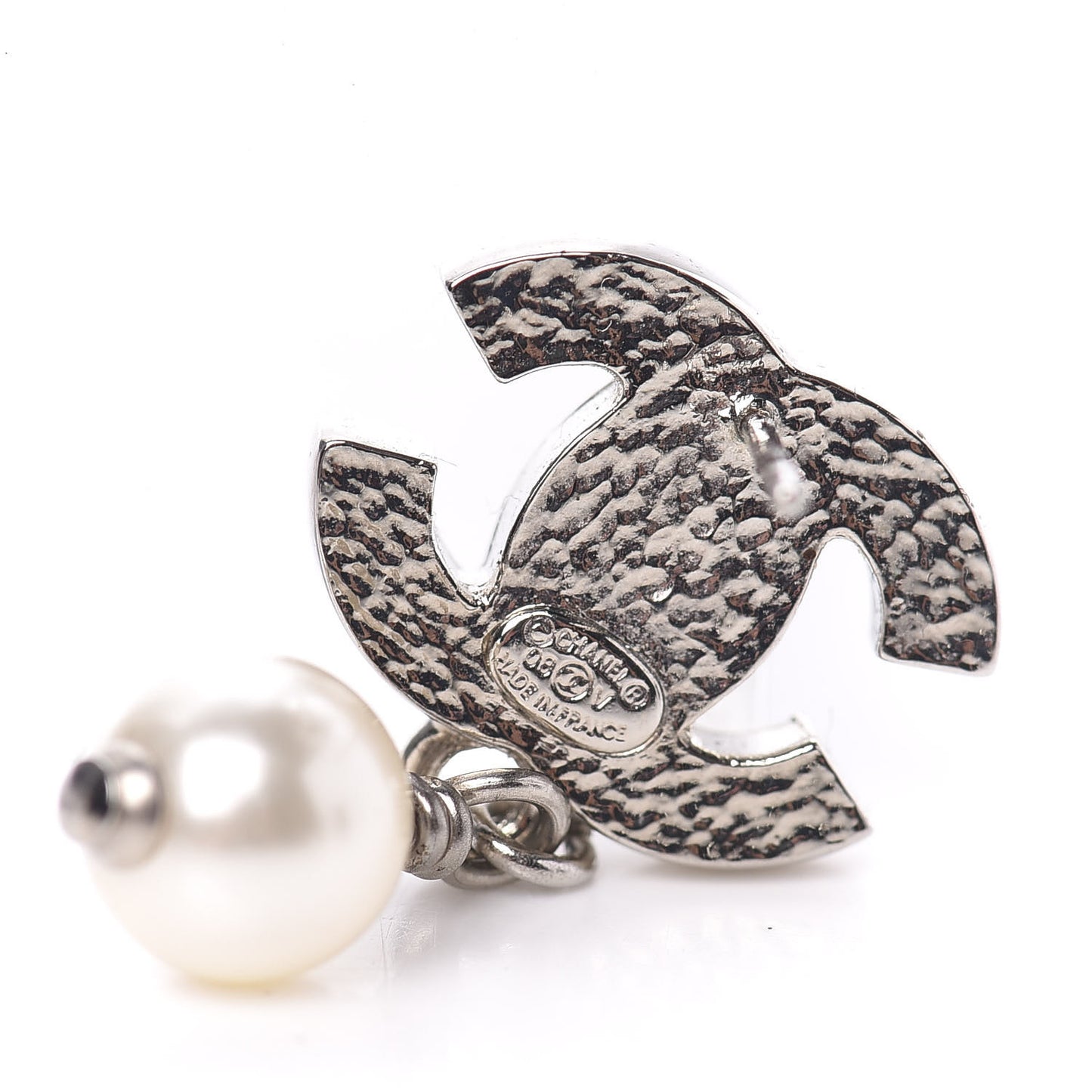 Pearl CC Drop Earrings Silver