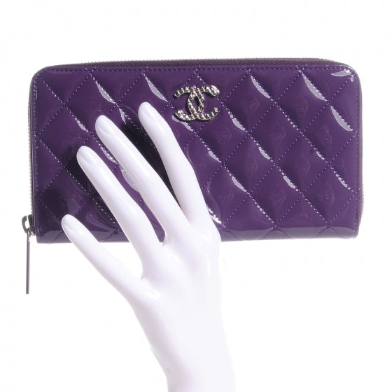 Chanel Patent Quilted Brilliant Zip Around Wallet Purple 2 of 9