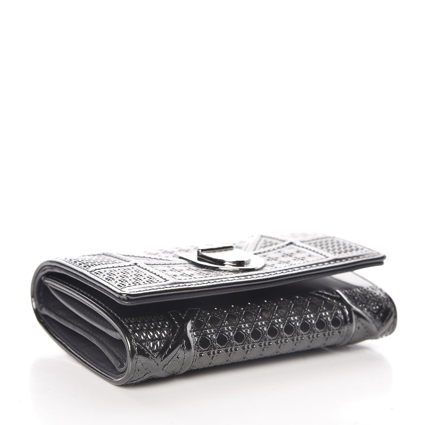 Metallic Patent Micro-Cannage Diorama Elancee Wallet Onyx Black