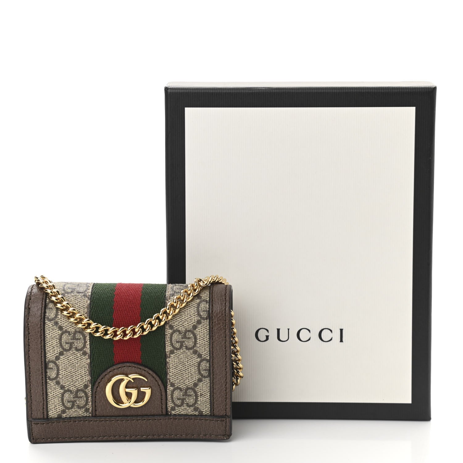 Gucci GG Supreme Monogram Web Ophidia Chain Card Case Wallet Beige New Acero 11 of 11