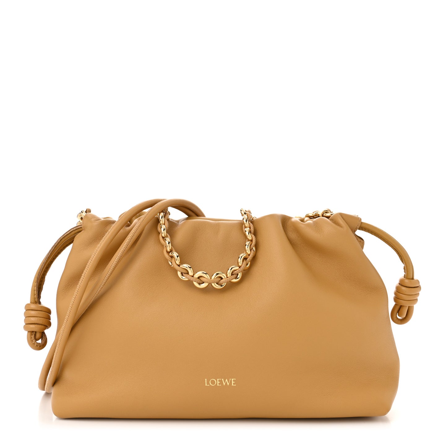 Mellow Nappa Medium Donut Chain Flamenco Knot Clutch Beige