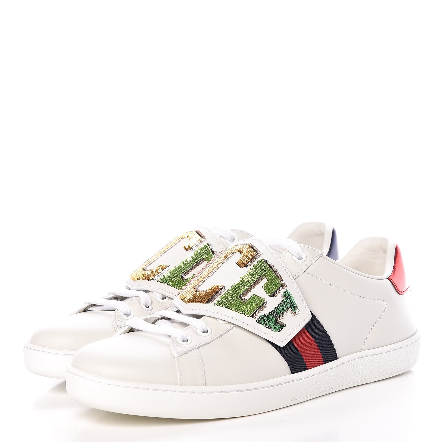 Gucci Calfskin Sequins Web Game Logo Womens Ace Sneakers 38.5 White 3 of 13
