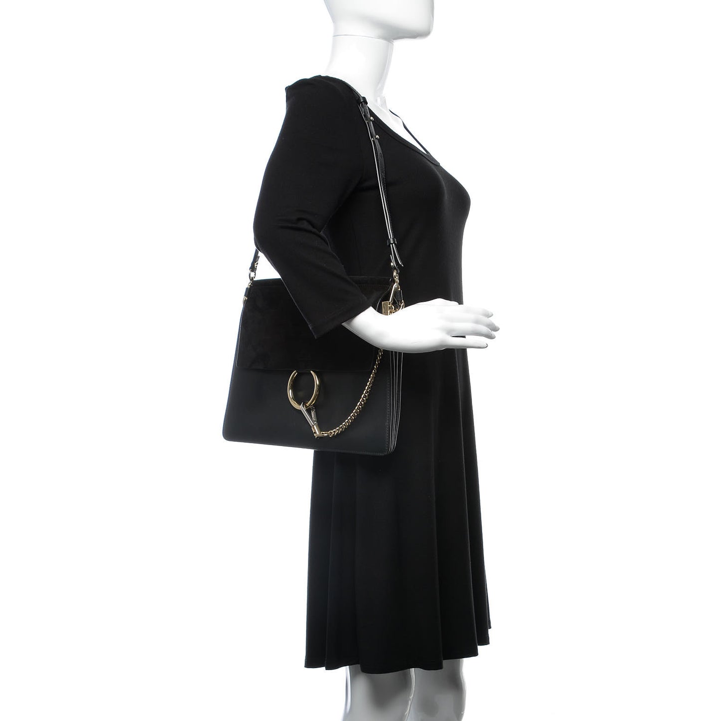 Suede Calfskin Medium Faye Shoulder Bag Black