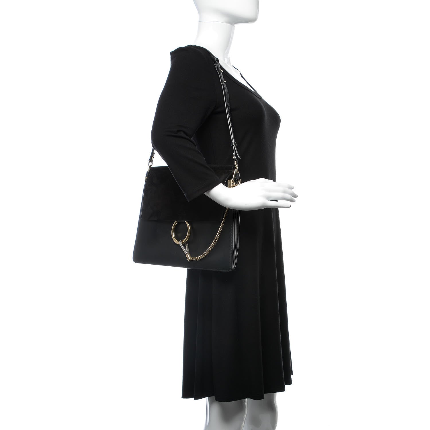 Chloe Suede Calfskin Medium Faye Shoulder Bag Black 2 of 17