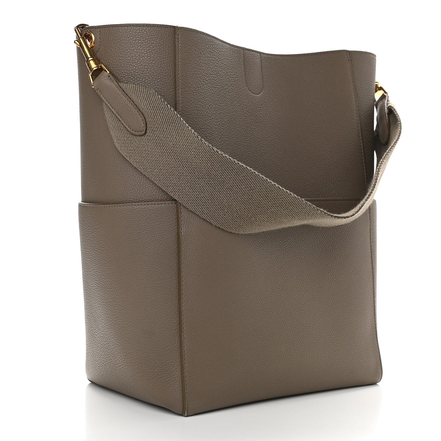Soft Grained Calfskin Sangle Bucket Bag Taupe