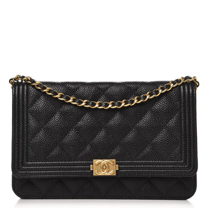 Chanel Caviar Quilted Boy Wallet On Chain WOC Black 2 of 20