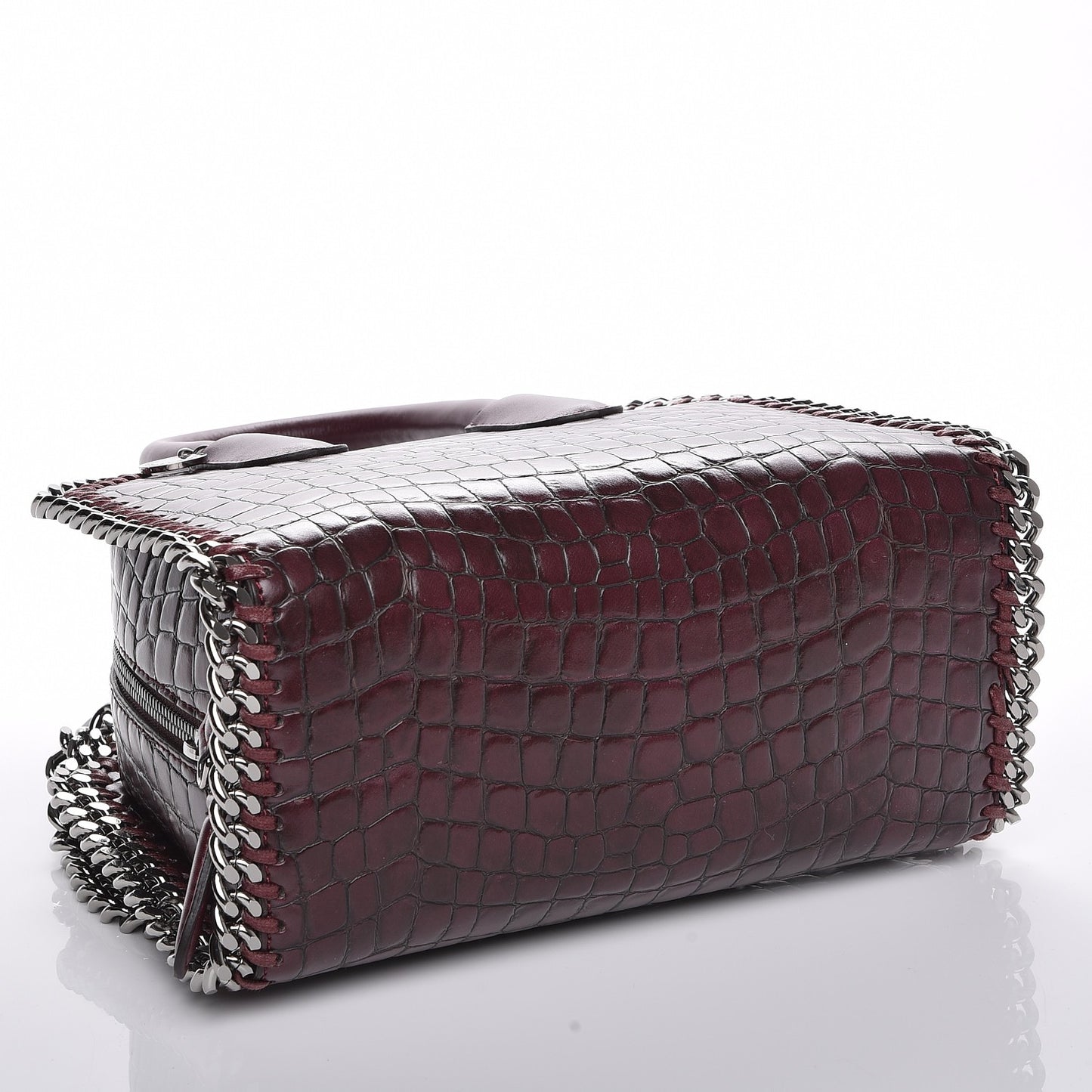 Faux Leather Crocodile Embossed Mini Falabella Box Top Handle Bag Burgundy