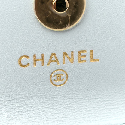 Chanel Calfskin Quilted Maxi Pearls Card Holder Flap With Chain Light Blue 6 of 11