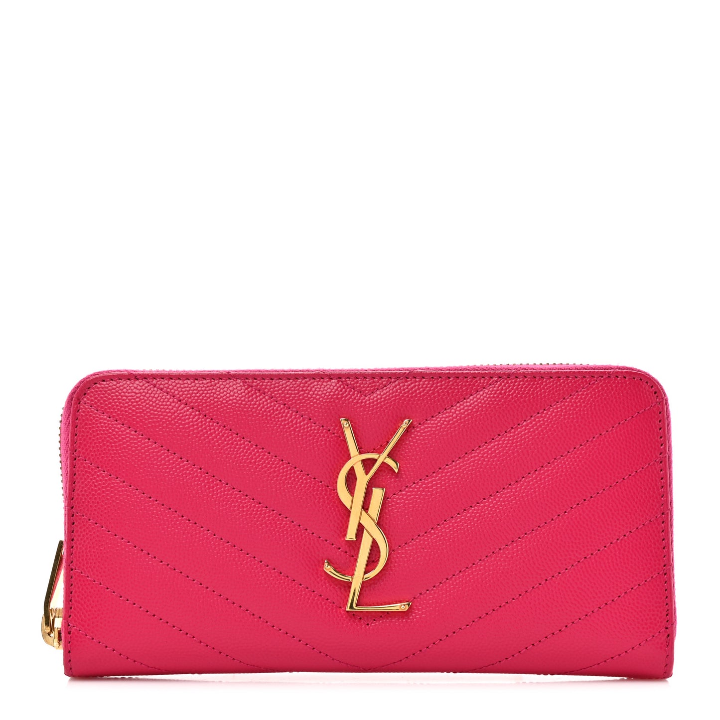 Grain De Poudre Matelasse Chevron Monogram Zip Around Wallet Fuchsia