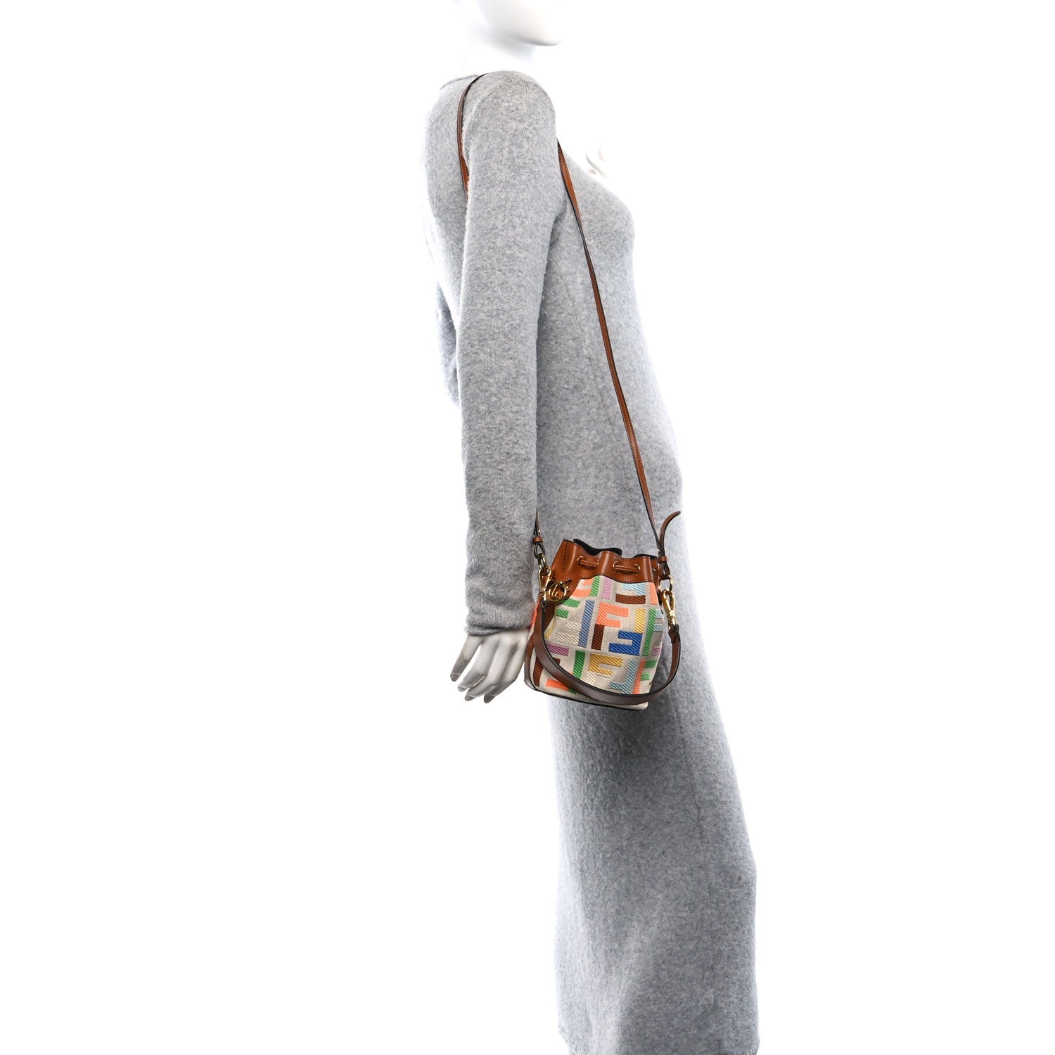 Fendi Kuban Canvas Vitello King F is Fendi FF Embroidered Mini Mon Tresor Bucket Bag Multicolor Cuoio 2 of 10