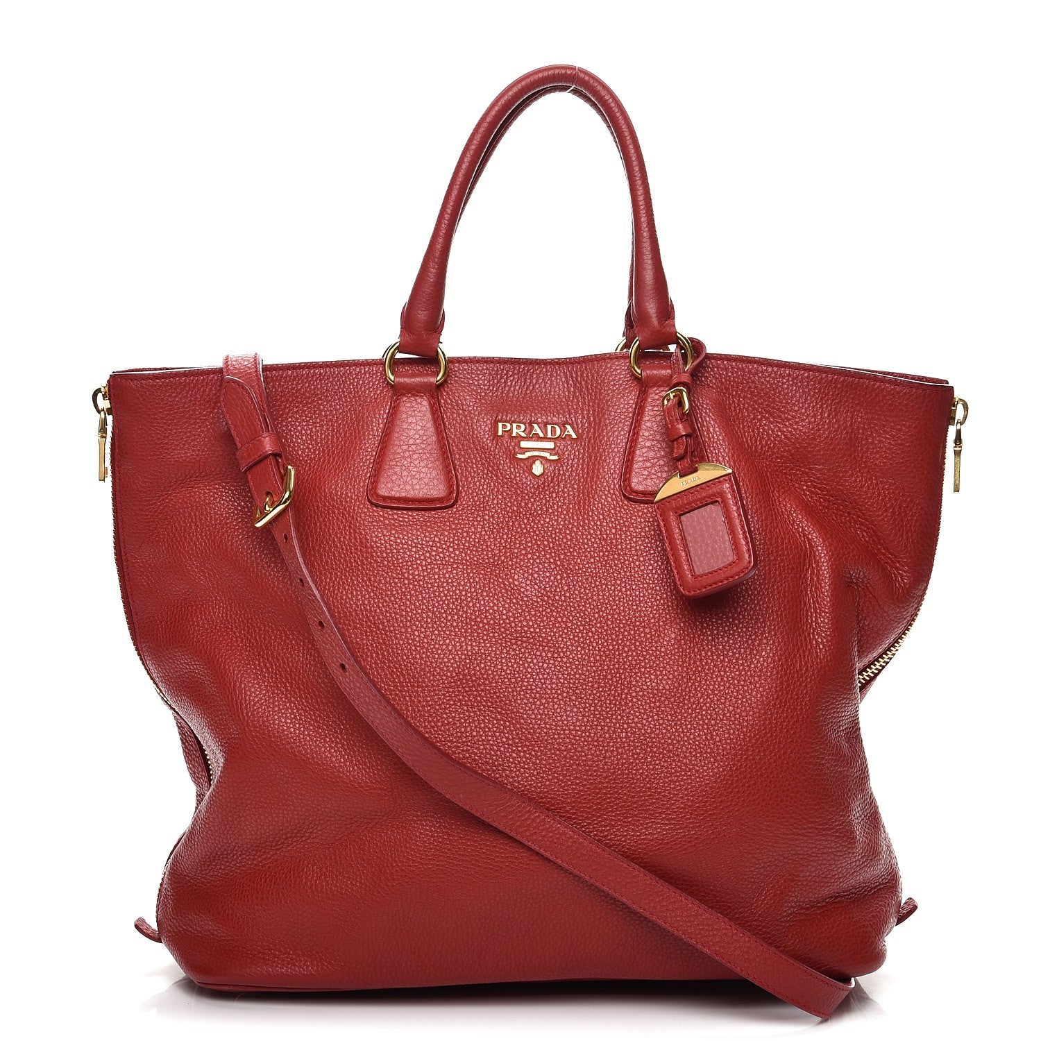 Prada Vitello Daino Side Zip Tote Rosso 1 of 16