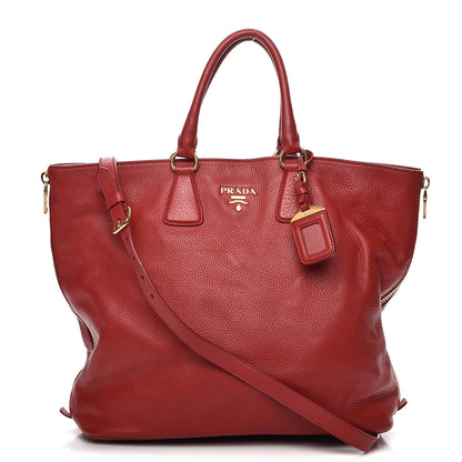 Prada Vitello Daino Side Zip Tote Rosso 1 of 16