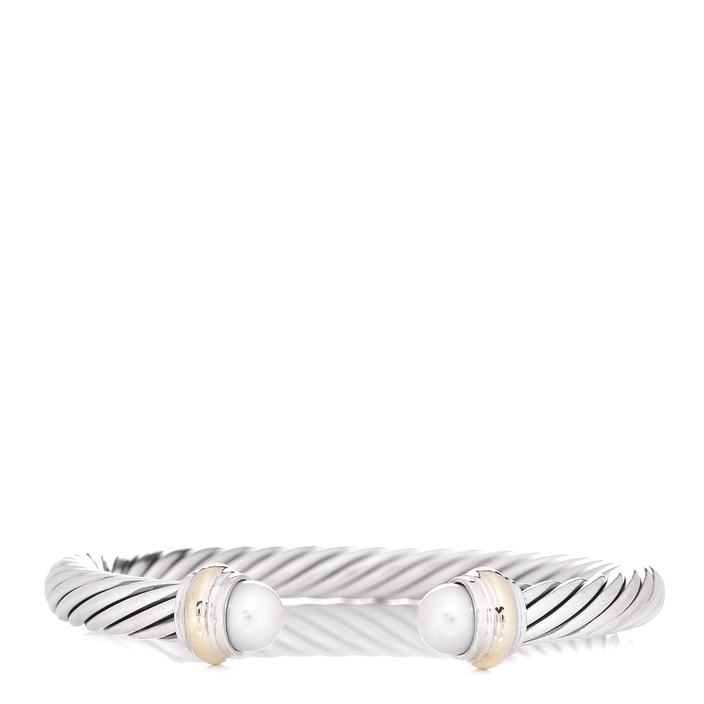 Sterling Silver 14K Yellow Gold Pearl 7mm Cable Classics Bracelet