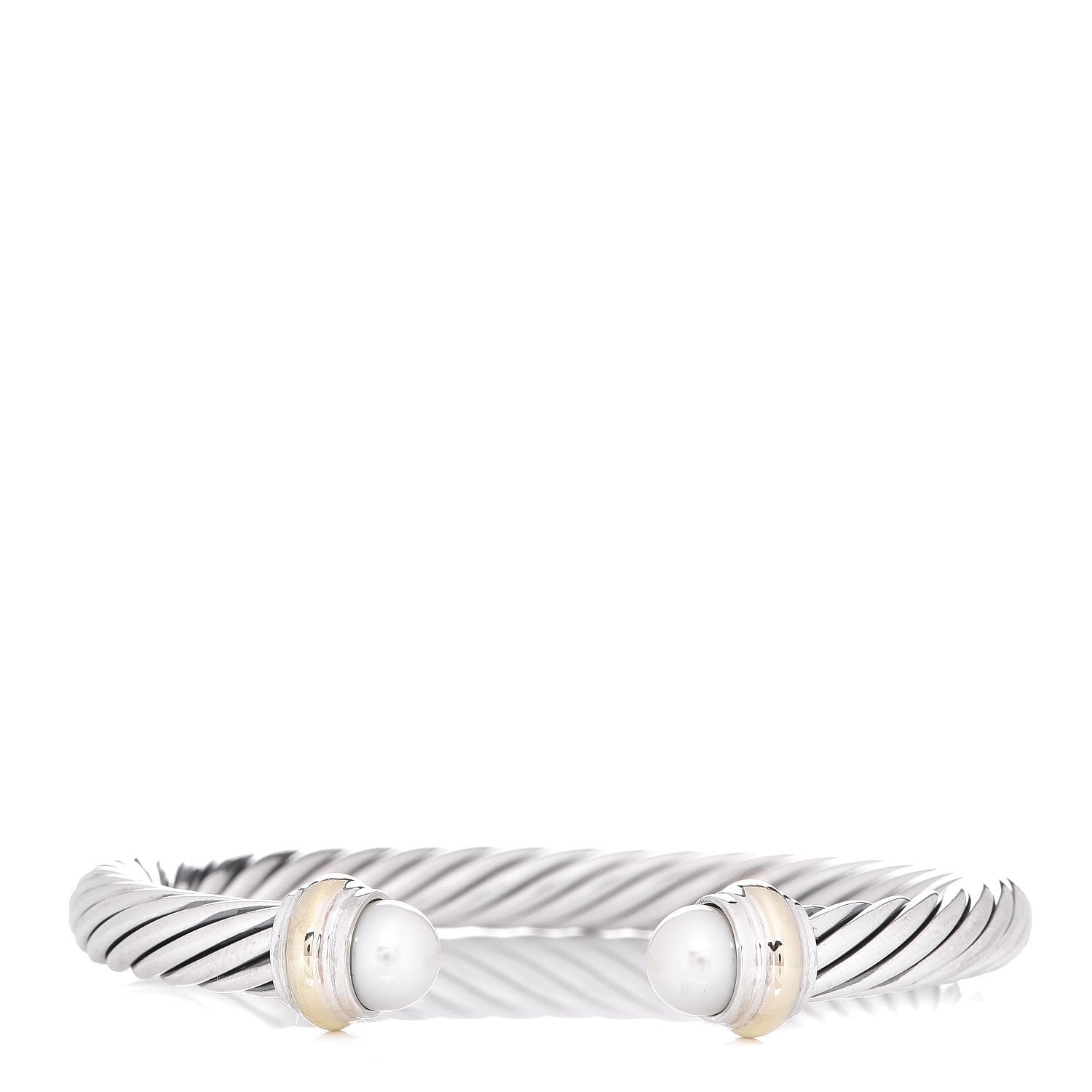 David Yurman Sterling Silver 14K Yellow Gold Pearl 7mm Cable Classics Bracelet 1 of 4
