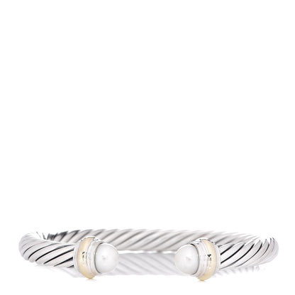 David Yurman Sterling Silver 14K Yellow Gold Pearl 7mm Cable Classics Bracelet 1 of 4