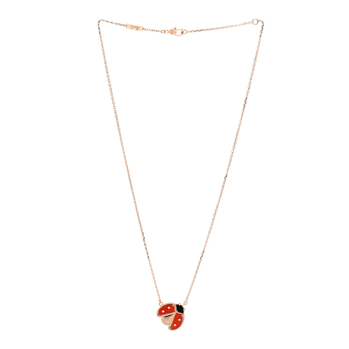 18K Rose Gold Carnelian Black Onyx Lucky Spring Open Wings Lady Bug Pendant Necklace