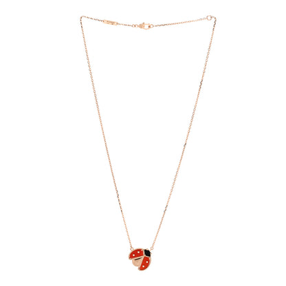 Van Cleef & Arpels 18K Rose Gold Carnelian Black Onyx Lucky Spring Open Wings Lady Bug Pendant Necklace 3 of 6