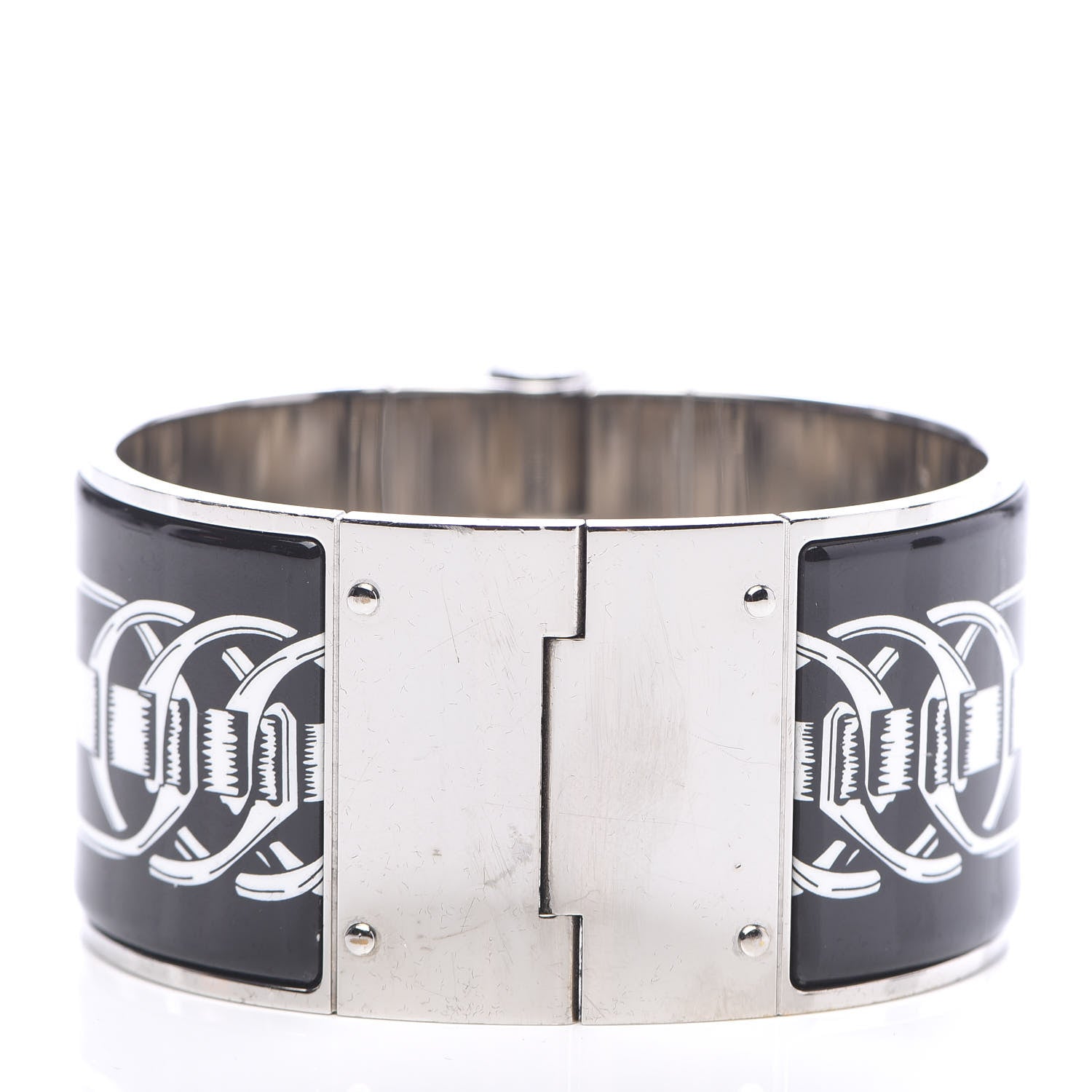 Hermes Enamel Printed Extra Wide Balades Equestres Hinged Bracelet S Positif Negatif 3 of 6