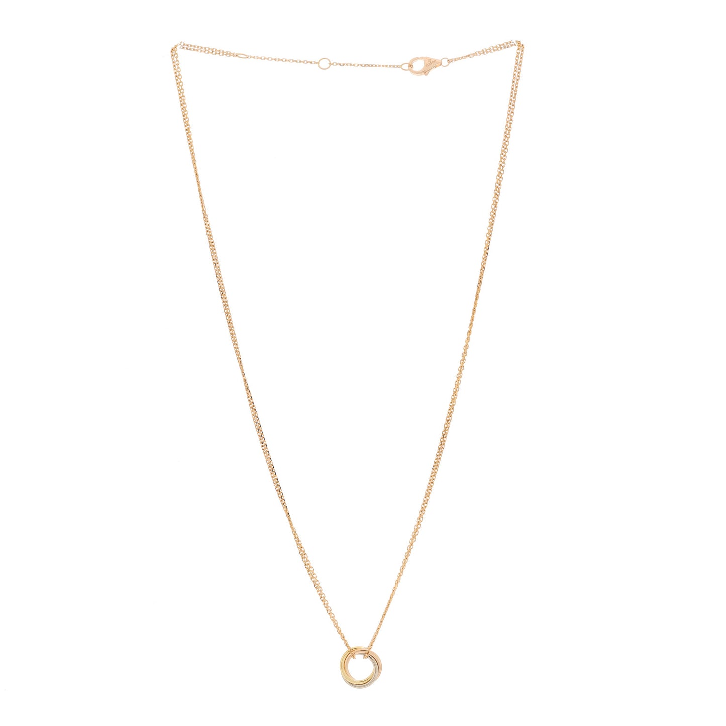 18K Pink Yellow White Gold Trinity Double Chain Pendant Necklace