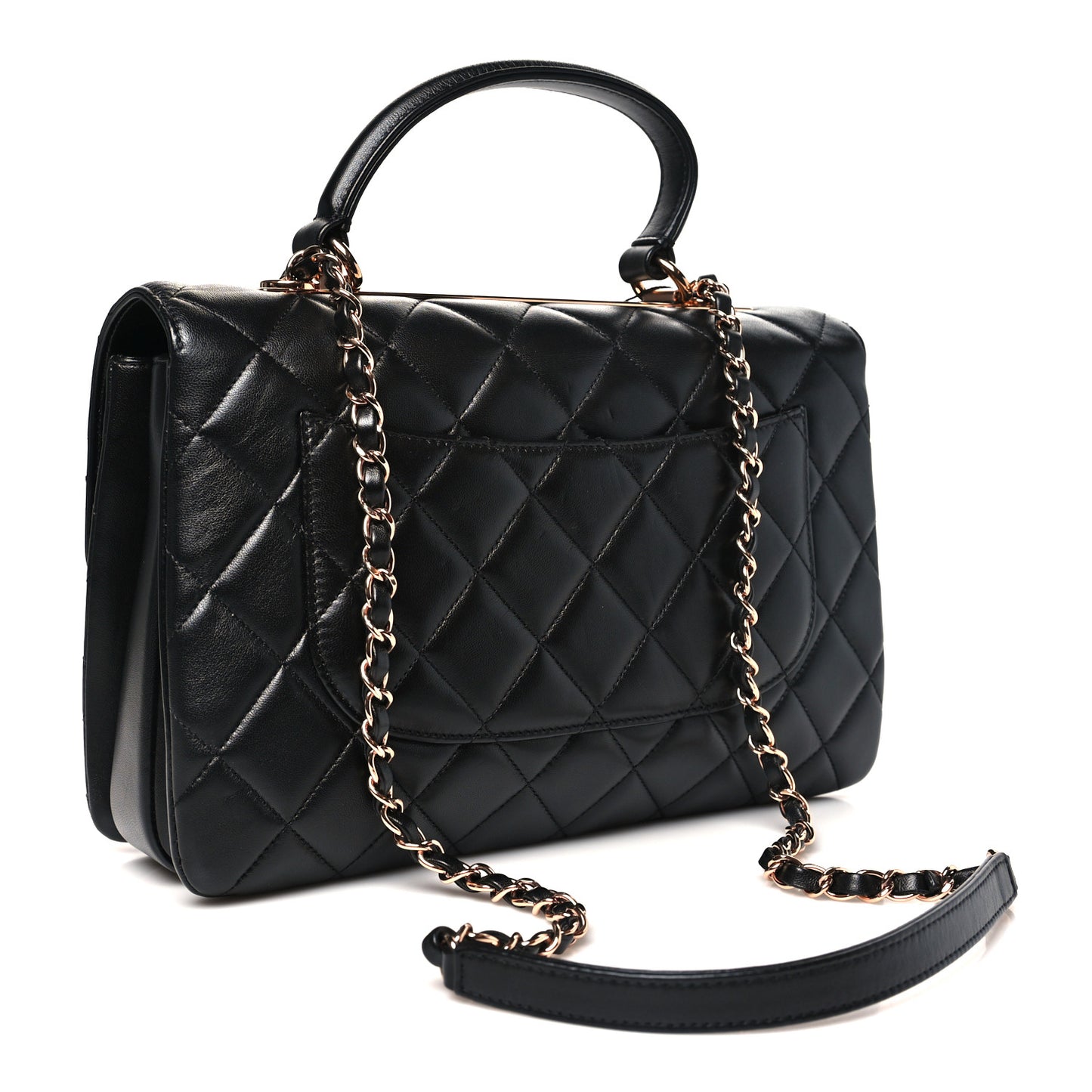 Lambskin Quilted Medium Trendy CC Flap Dual Handle Bag Black