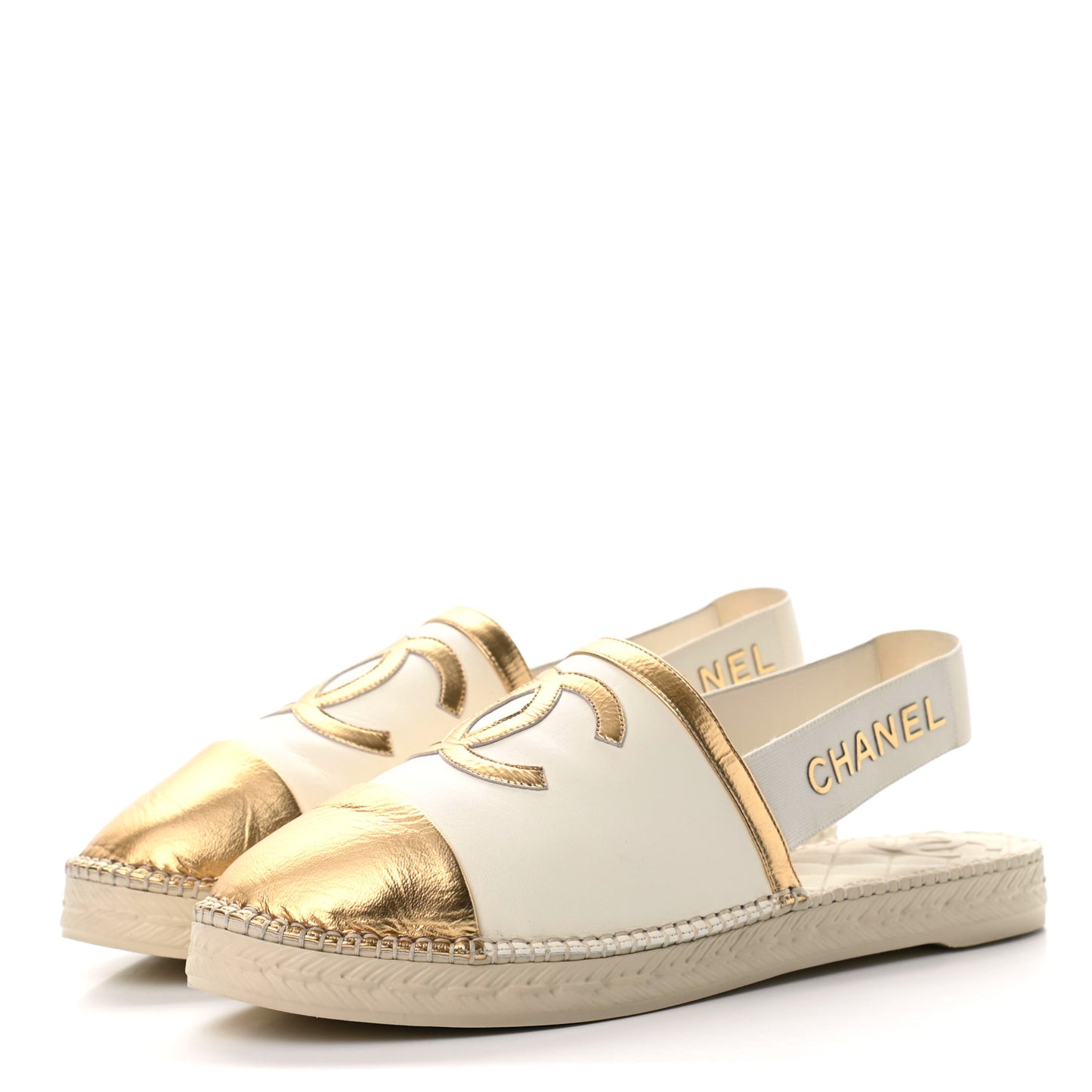 Metallic Lambskin CC Slingback Espadrilles 42 Ivory Gold