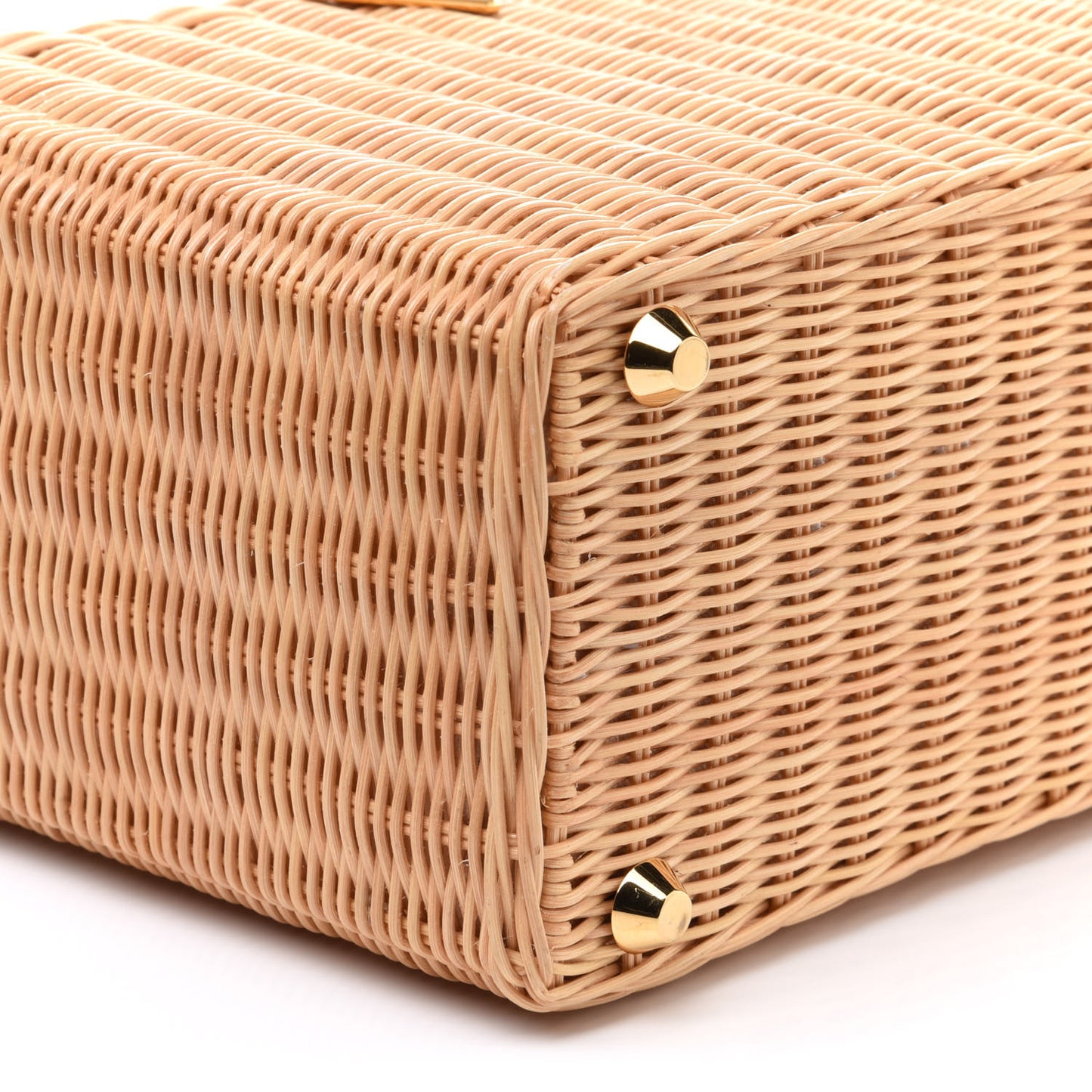 Canvas Wicker Shoulder Bag White Tan