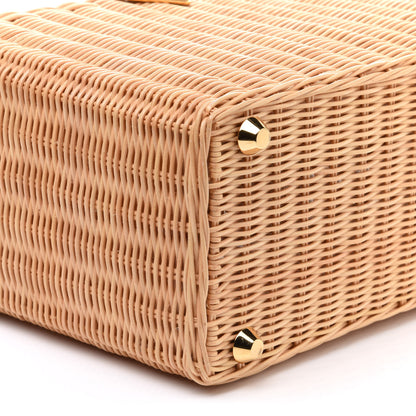 Prada Canvas Wicker Shoulder Bag White Tan 6 of 16