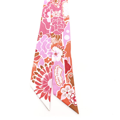 Hermes Silk Bingata Twilly Fuchsia Corail Brun 2 of 3