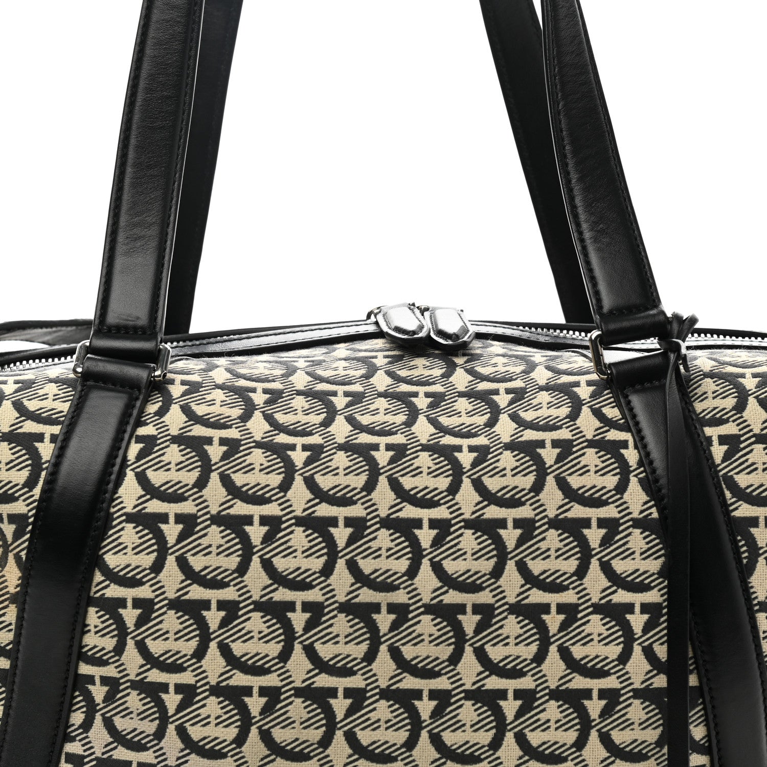 Salvatore Ferragamo Canvas Calfskin Gancini Weekender Bag Black 5 of 7