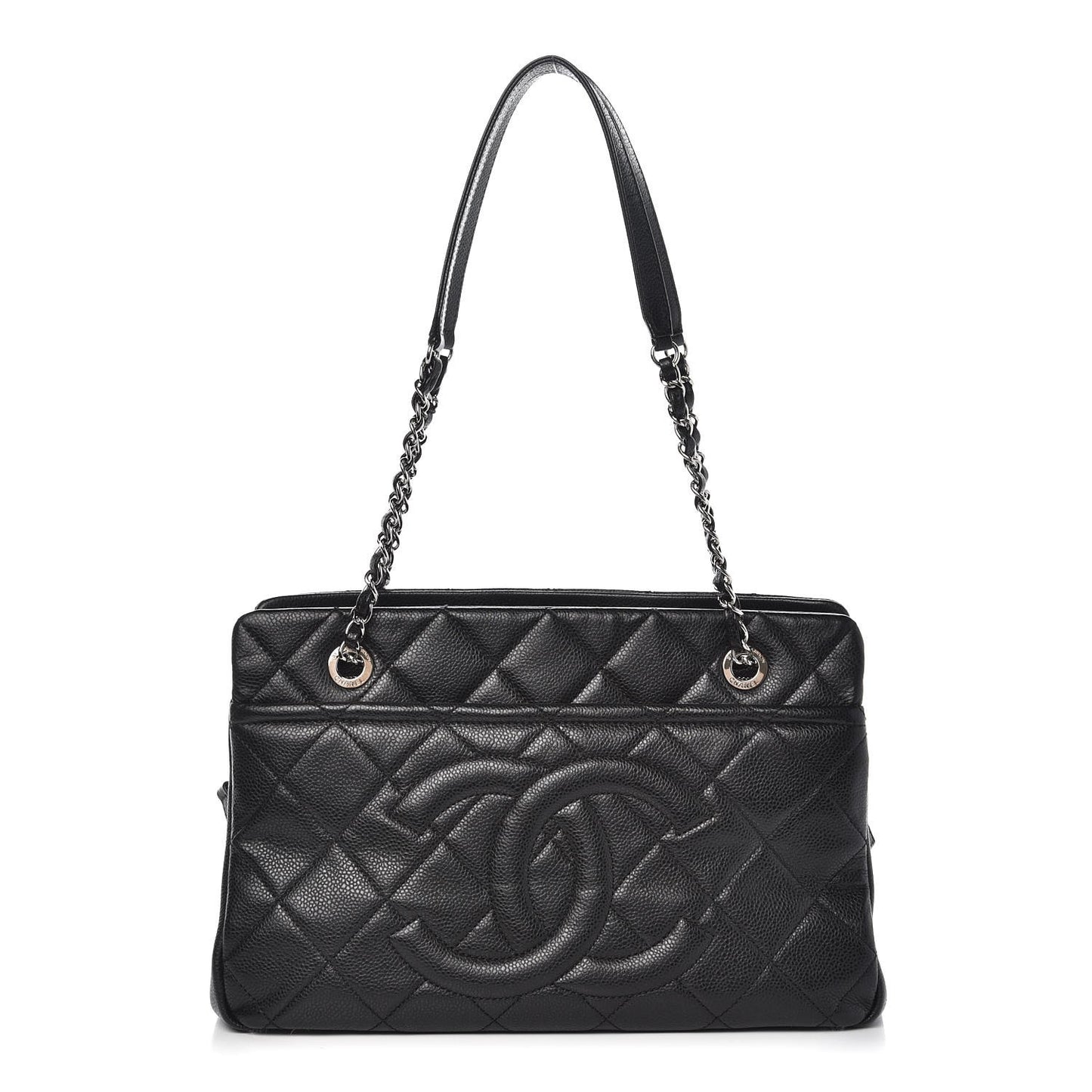 Caviar Quilted Shopping Tote Black