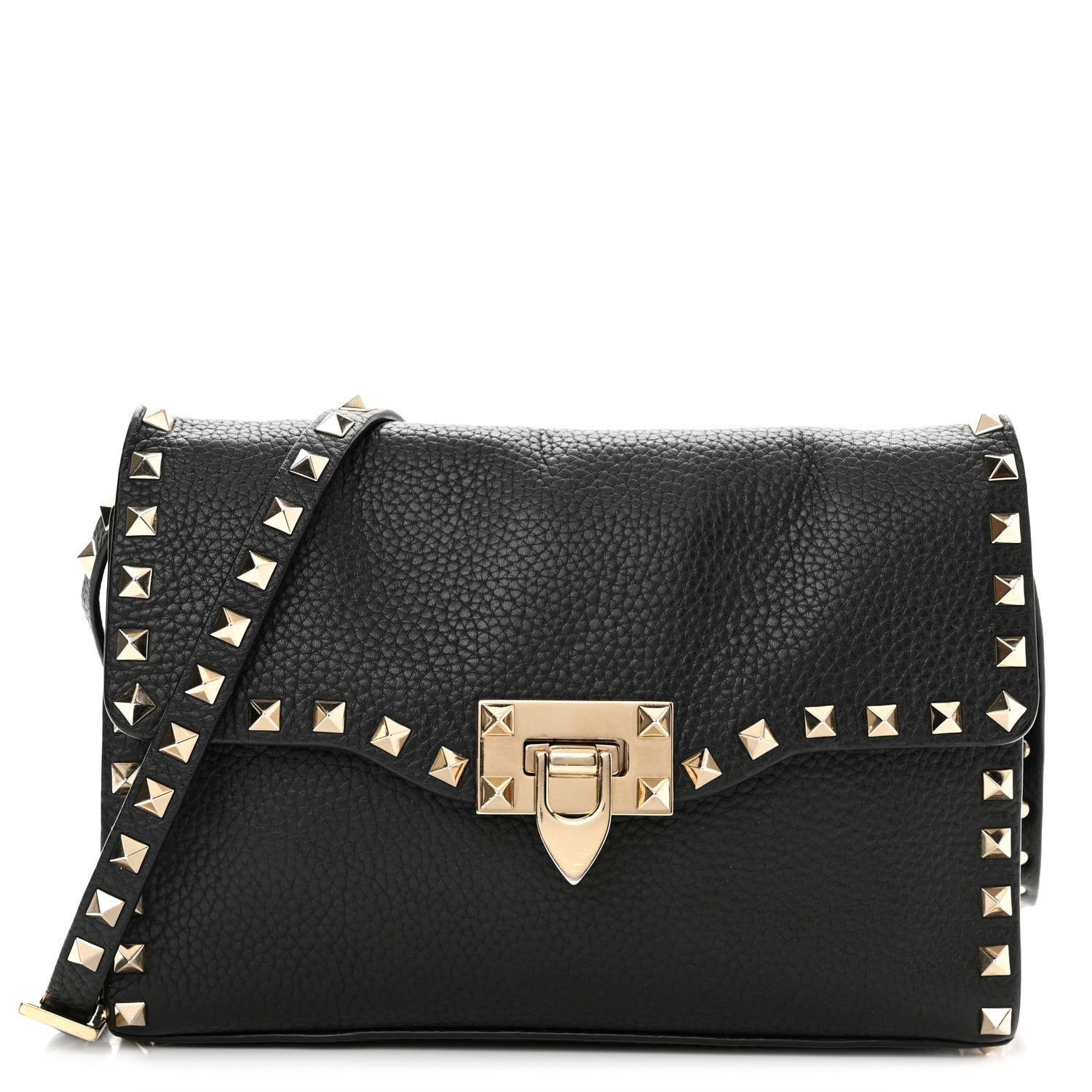 Valentino Garavani Pebbled Calfskin Medium Rockstud Flip Lock Crossbody Bag Black 1 of 9