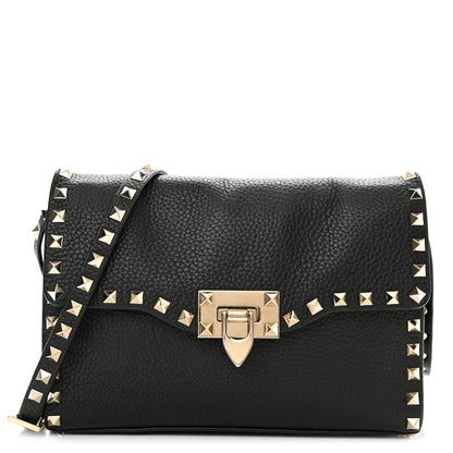 Valentino Garavani Pebbled Calfskin Medium Rockstud Flip Lock Crossbody Bag Black 1 of 9