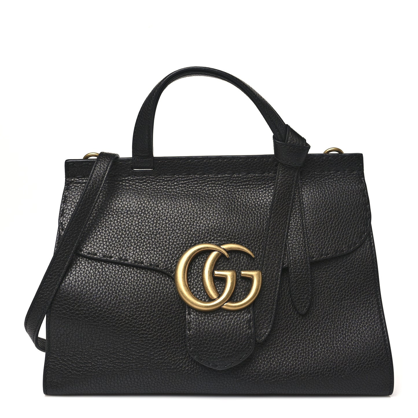Calfskin Small GG Marmont Top Handle Bag Black