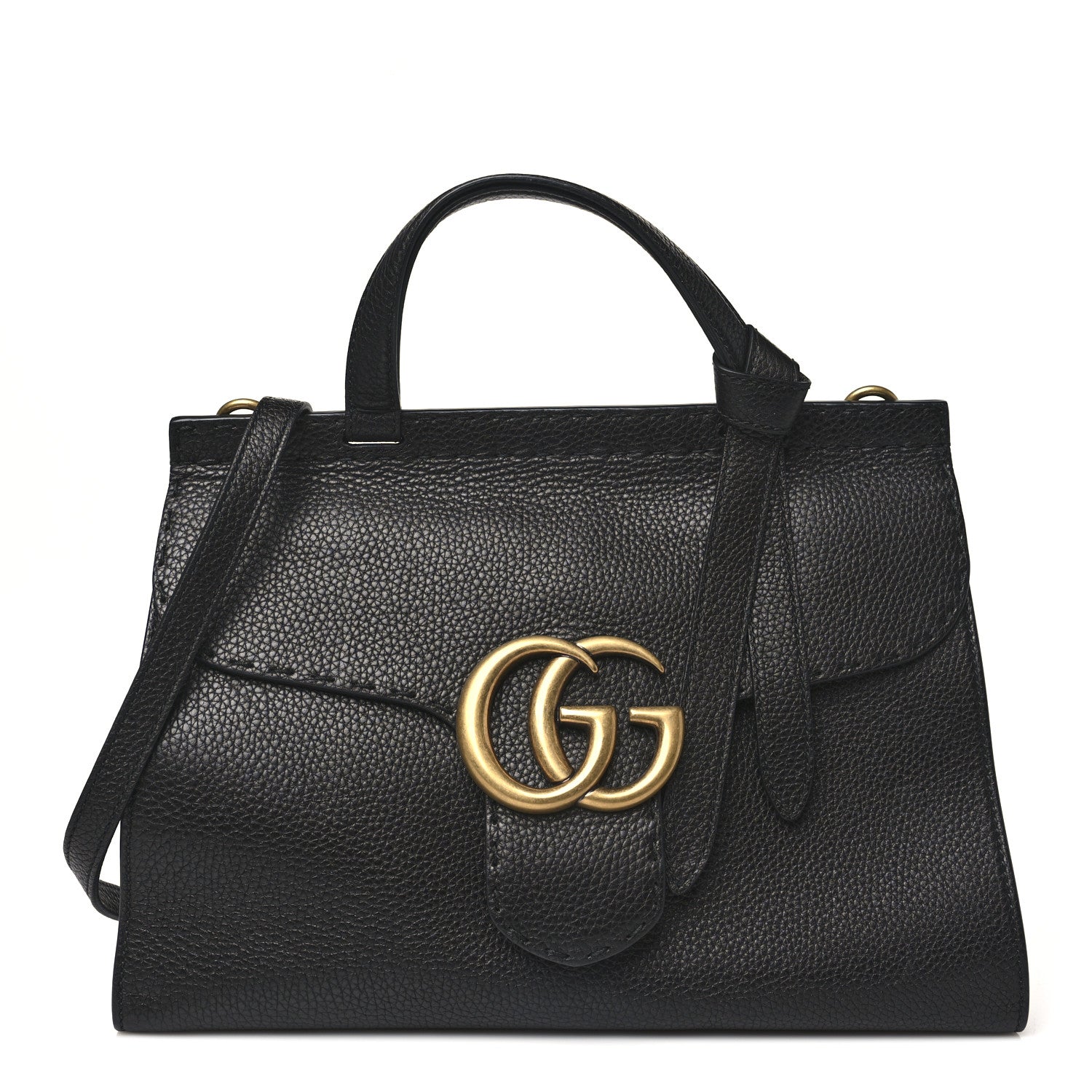 Gucci Calfskin Small GG Marmont Top Handle Bag Black 1 of 9