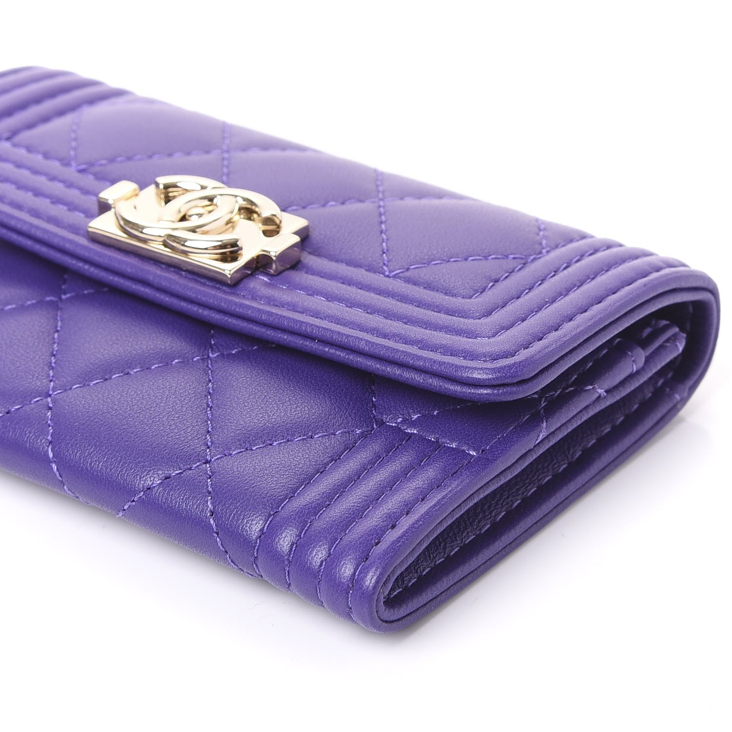 Chanel Lambskin Quilted Boy Card Holder Wallet Purple 6 of 10