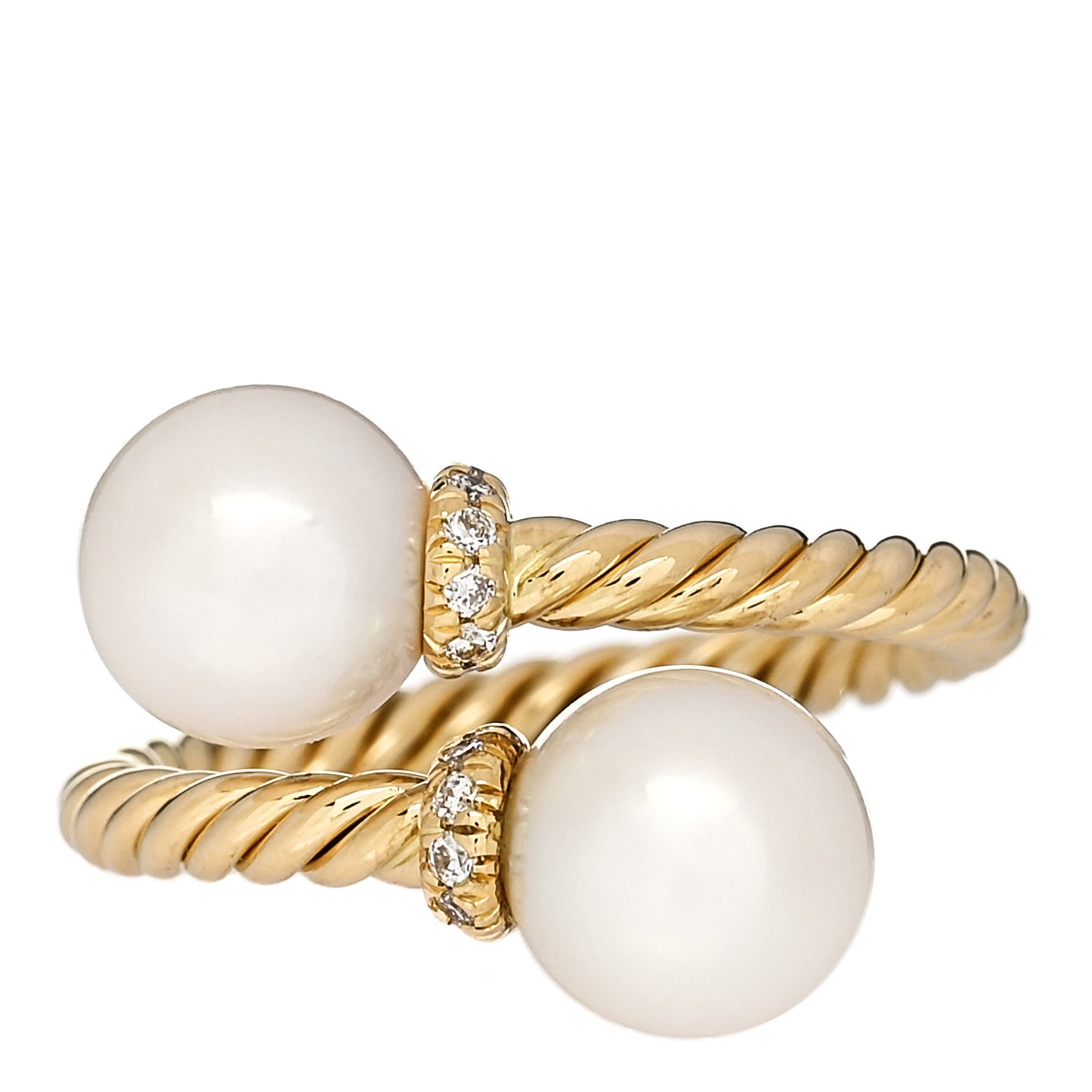 18K Yellow Gold Cultured Pearl Diamond 7.5mm Solari Bypass Ring 50 5.5