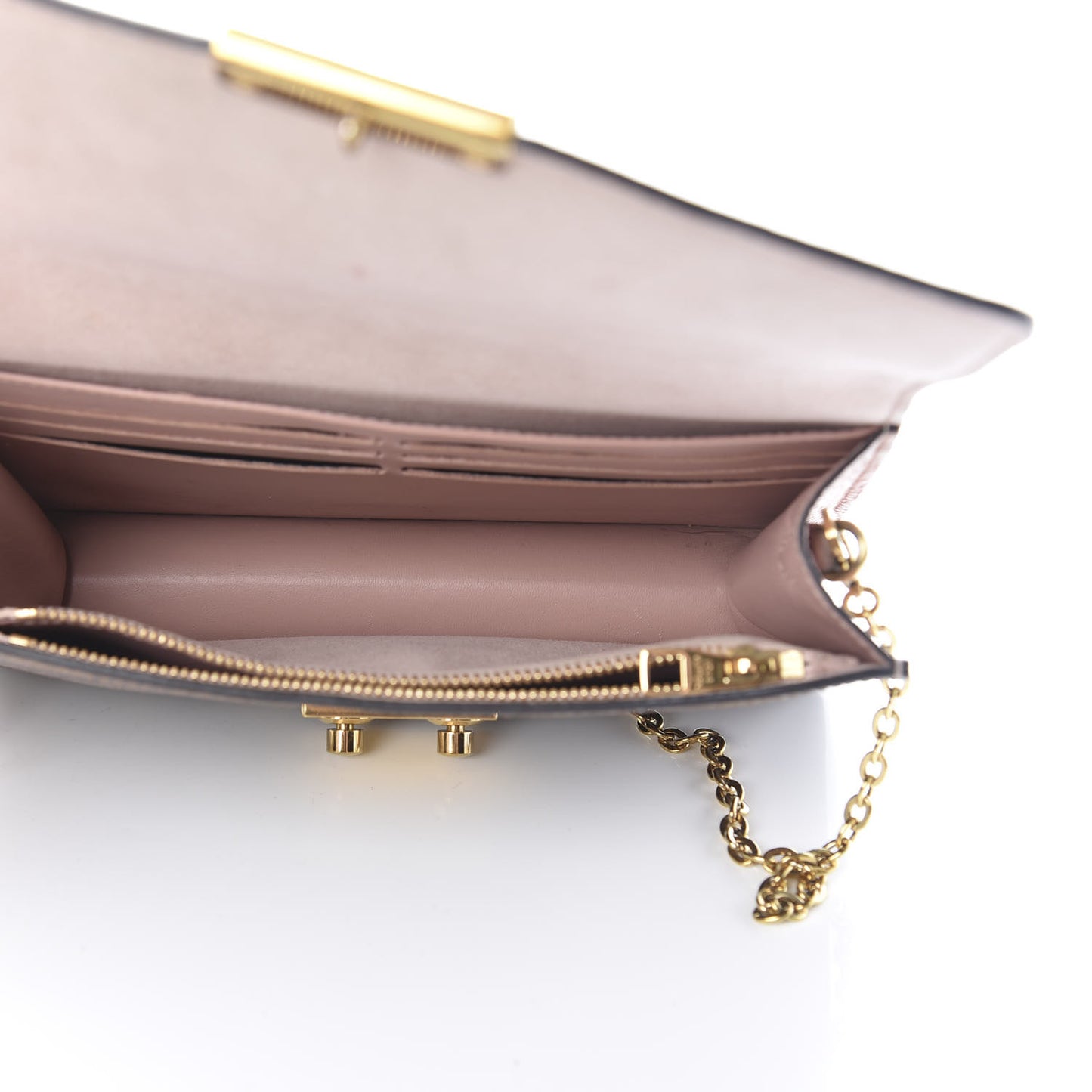 Damier Ebene Croisette Chain Wallet Magnolia