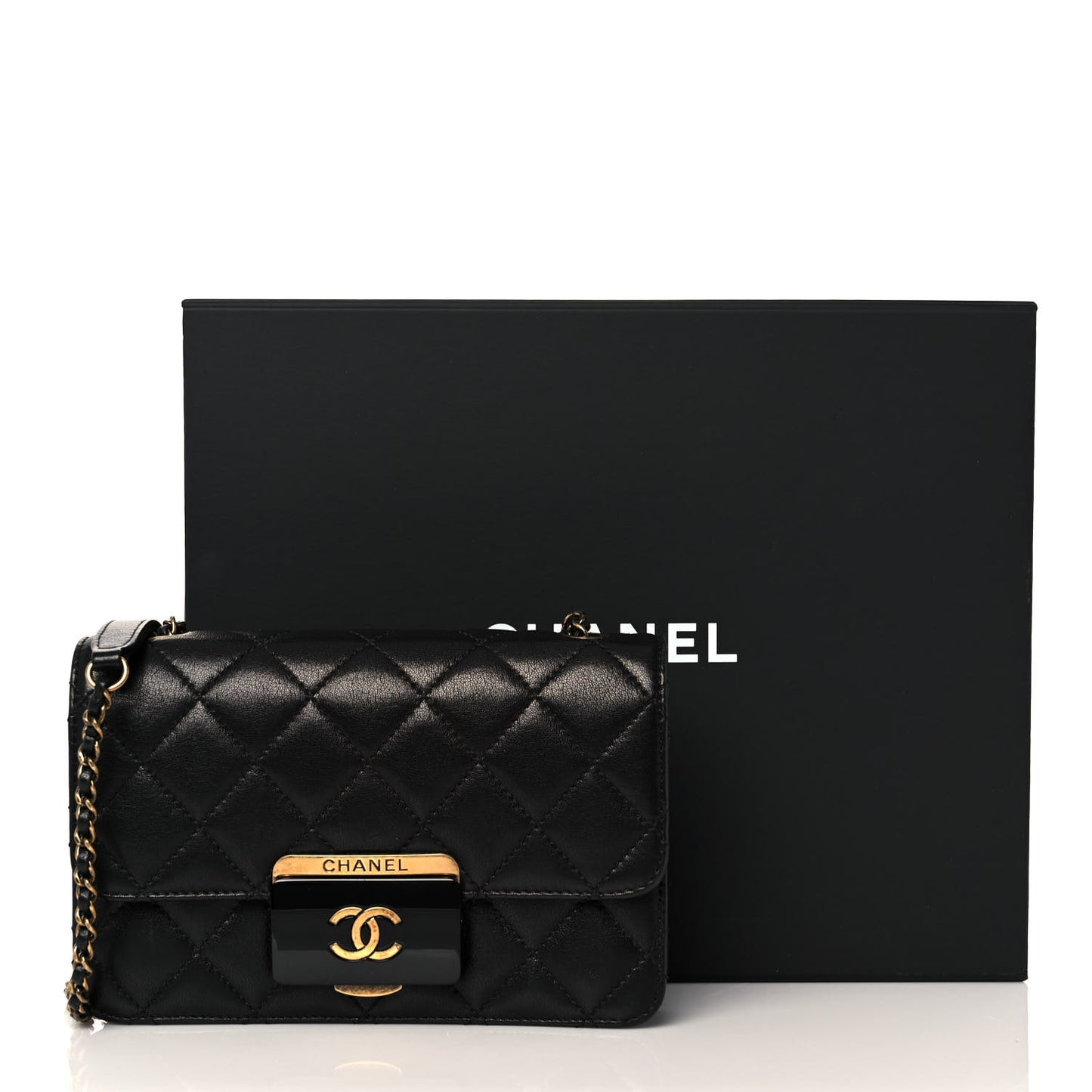 Sheepskin Quilted Mini Beauty Lock Flap Black
